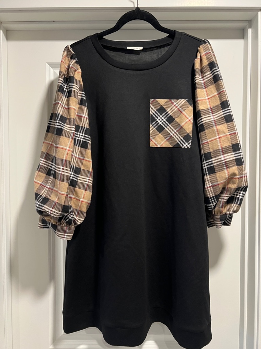 Jodifl Black Dress with Plaid Pocket Detail Size Small NWOT